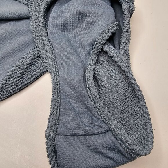 Hollister XXS Blue One Piece Swimsuit Ribbed Textured Cheeky High Cut Halter - Picture 3 of 4